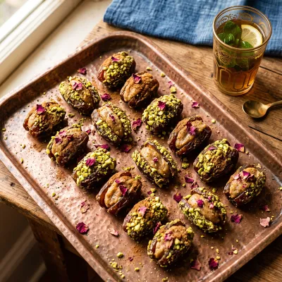 Moroccan Stuffed Date Truffles with Rose, Almond, and Cardamom