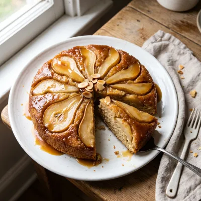 Spiced Pear and Caramel Almond Flour Upside-Down Cake