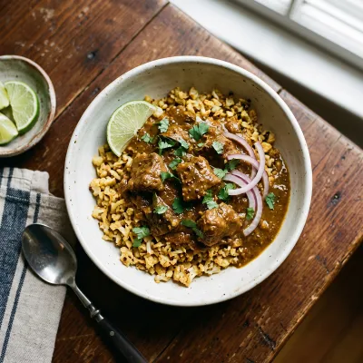 Kerala-Style Veal Coconut Curry with Roasted Cauliflower Rice