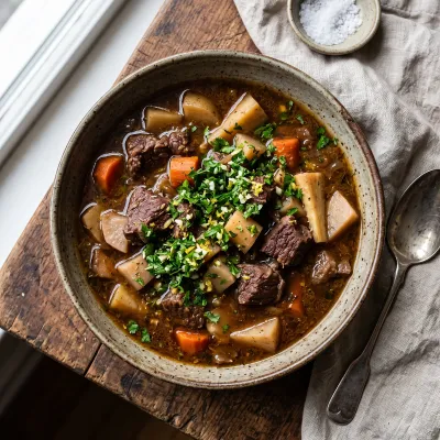 Lacto-Fermented Elk Stew with Root Vegetables and Fresh Herb Gremolata