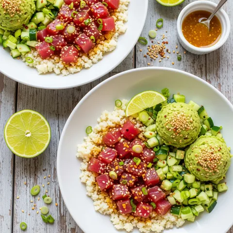 Seared Ahi Tuna Tartare Bowls with Avocado Cucumber Salsa