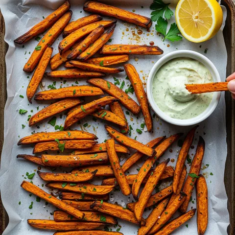 Crispy Sweet Potato Fries with Garlic Herb Aioli