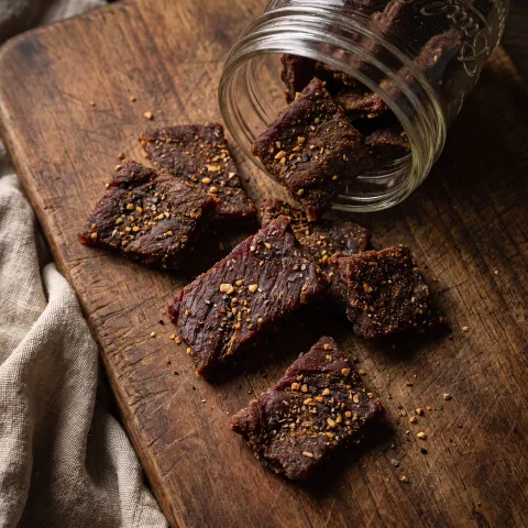 Smoky Chipotle Beef Jerky Bites with Garlic and Black Pepper