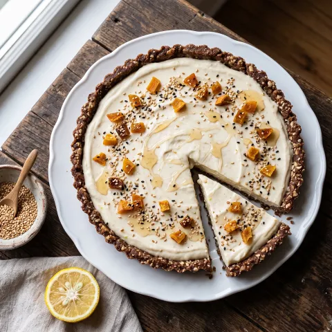 Korean Honey Citrus Yugwa Tart with Almond Date Crust