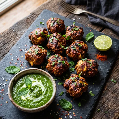 Tandoori Venison Kofta Bites with Mint Chutney