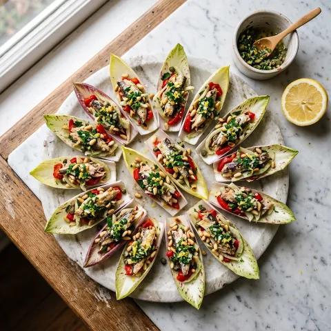 Sardine and Roasted Pepper Salad Bites with Lemon Caper Gremolata