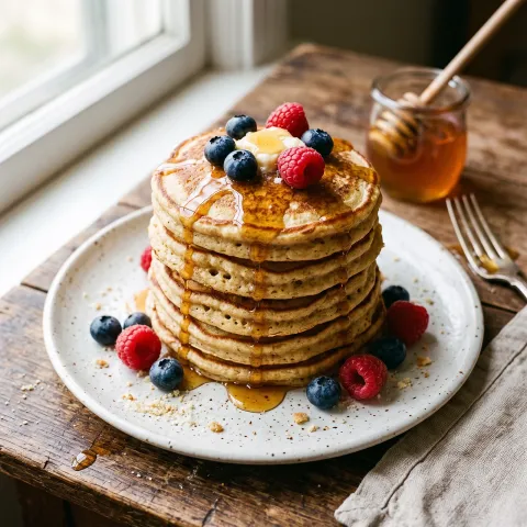 Fluffy Paleo Buttermilk Pancakes with Honey Maple Drizzle