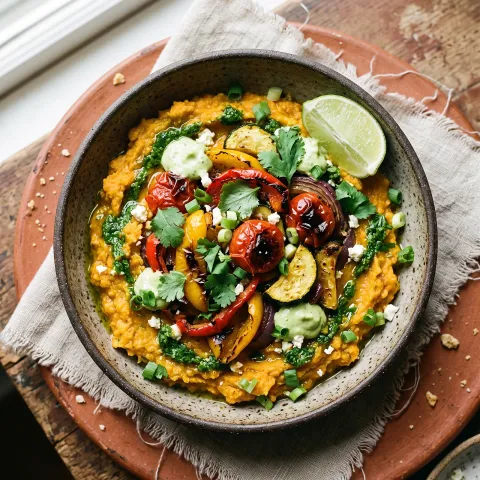 Peruvian Roasted Vegetable Causa with Aji Amarillo and Herb Oil