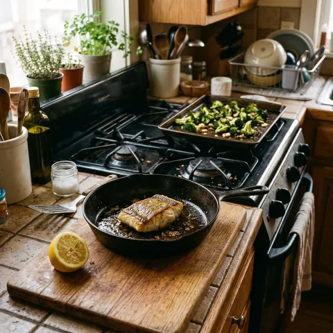 20-Minute Dinners That Actually Work: The Real-Food Habits That Get Food on the Table Fast. AI-generated image.