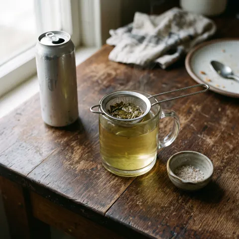 Swap Energy Drinks for Green Tea and Salt Water (Here's What Actually Changes). AI-generated image.