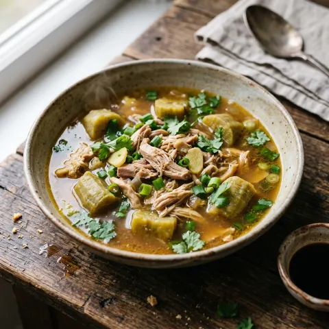 Pressure-Cooked Chicken and Green Plantain Soup with Ginger and Scallion
