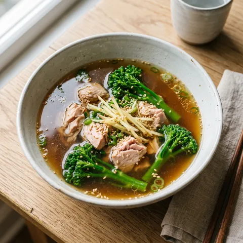Slow-Simmered Tuna and Broccolini Ginger Dashi Soup