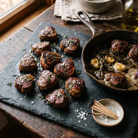 Seared Venison Bites with Rosemary Garlic Butter and Sea Salt