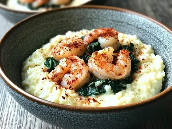 Spicy Shrimp Over Creamy Spinach & Cauliflower Rice