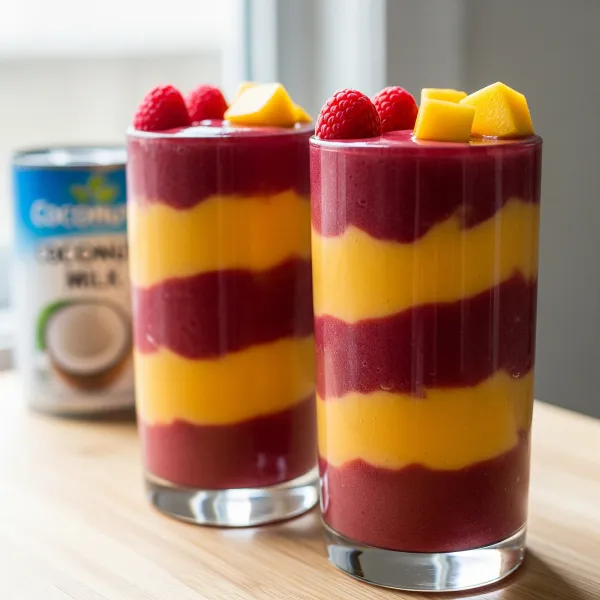 Raspberry Mango Coconut Swirl Smoothie
