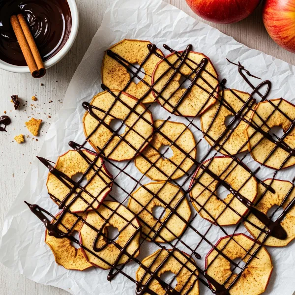 Cinnamon Spiced Apple Chips with Dark Chocolate Drizzle