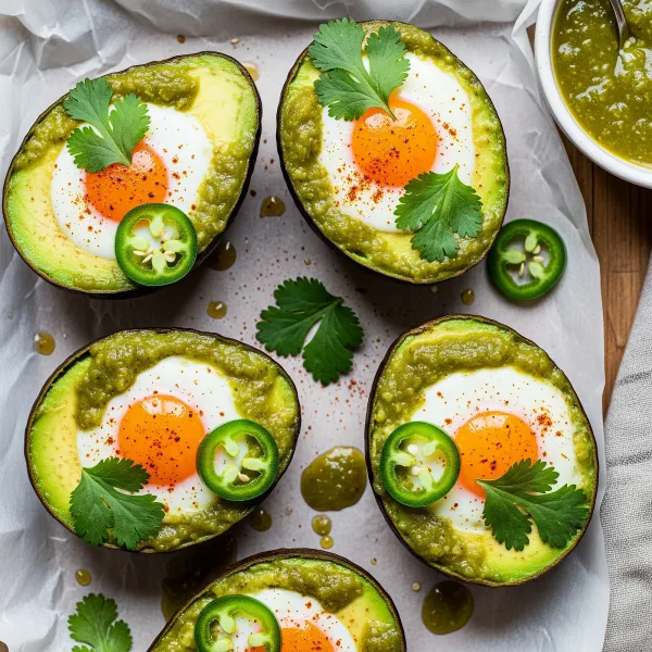 Salsa Verde Baked Eggs in Avocado Halves