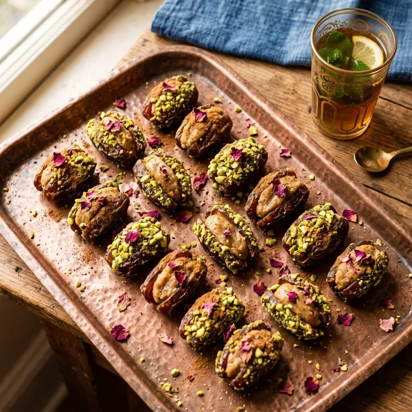 Moroccan Stuffed Date Truffles with Rose, Almond, and Cardamom