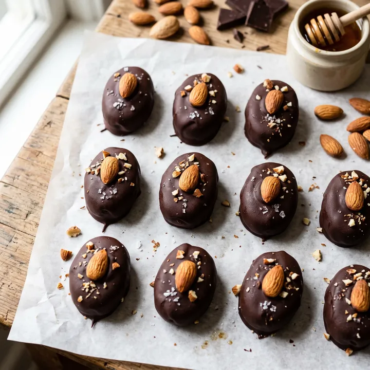 Paleo Marzipan Confections with Dark Chocolate and Toasted Almonds