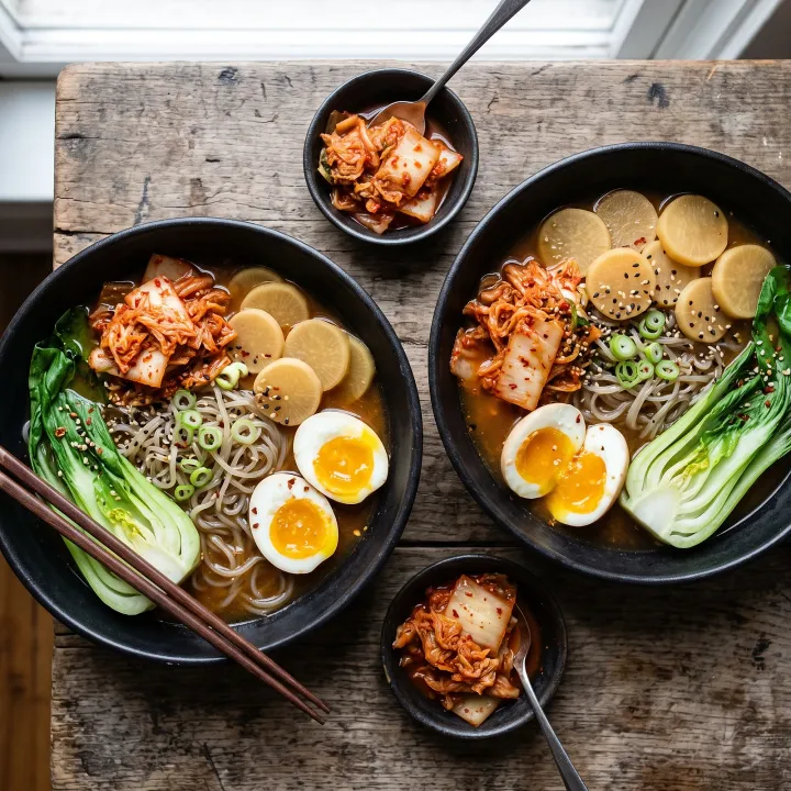 Fermented Veggie and Grain-Free Noodle Lunch Bowl with Sesame Miso Broth